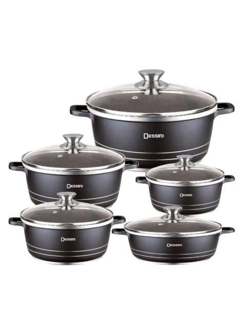 10-Piece Cookware Set Black 1 x Casserole (20), Casserole (24), Casserole (28), Casserole (32), Shallow Casserole (28)cm Black